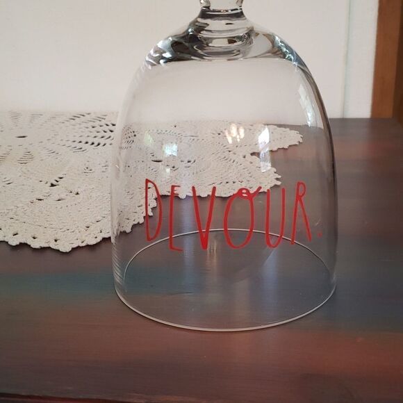 EUC Rae Dunn Clear Glass Dome Covered Cupcake Stand - "DEVOUR" - Picture 4 of 8